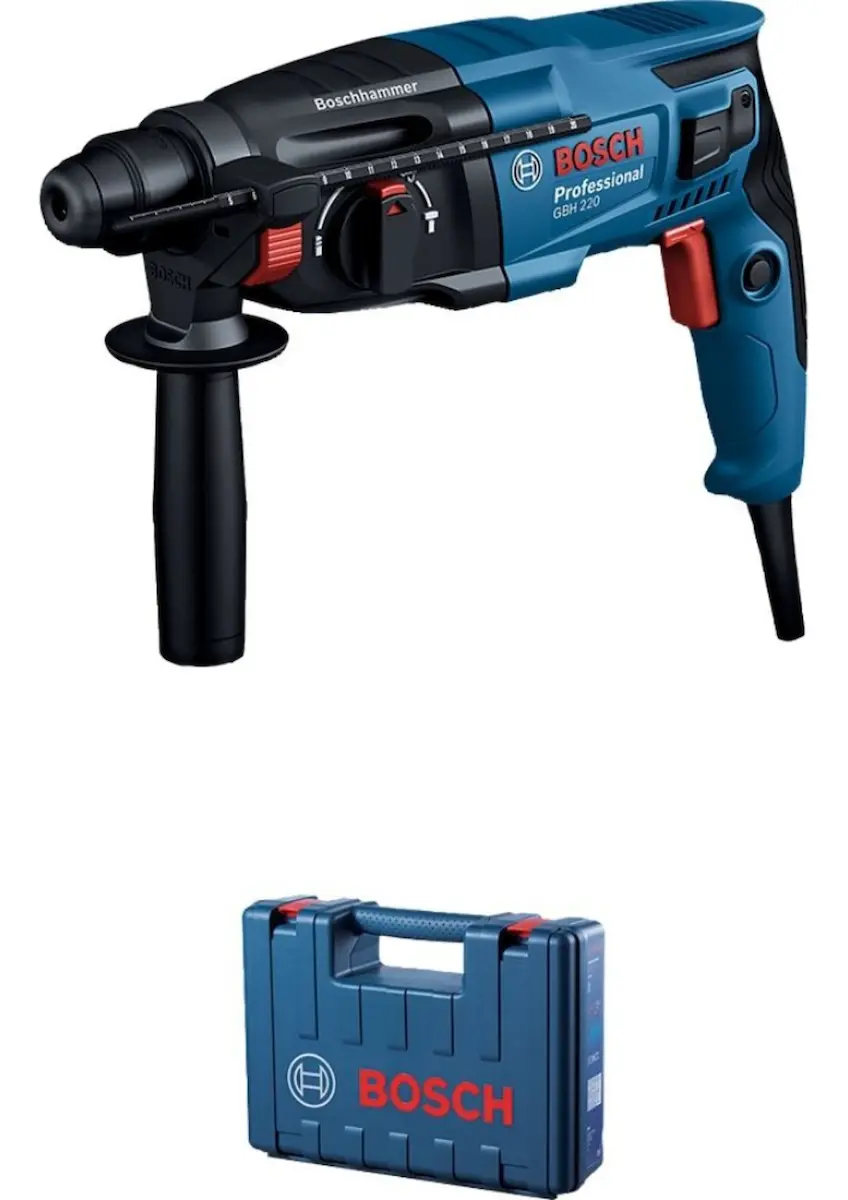 Martelete Bosch GBH 220 azul com maleta, fotografado no anúncio do produto