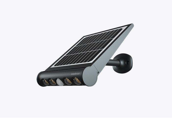 Luminária solar multifuncional Intelbras LSM 950 com painel solar integrado e suporte de parede
