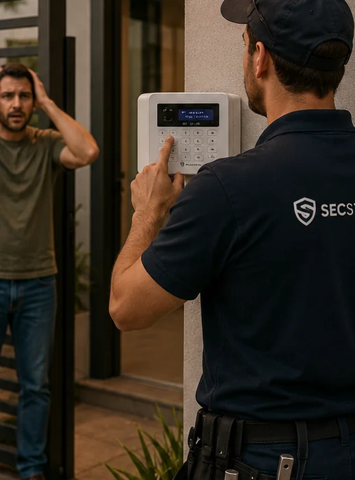 Técnico da SecSystem atendendo emergência de alarme disparando sem parar em Americana