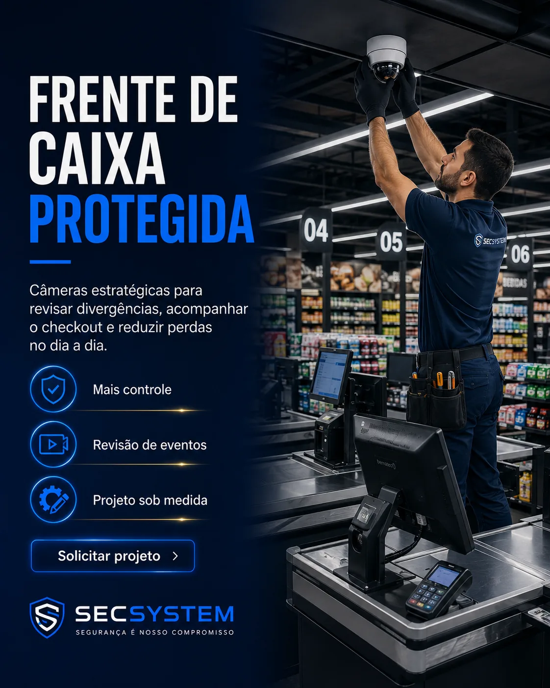 câmeras para supermercado na frente de caixa e checkout