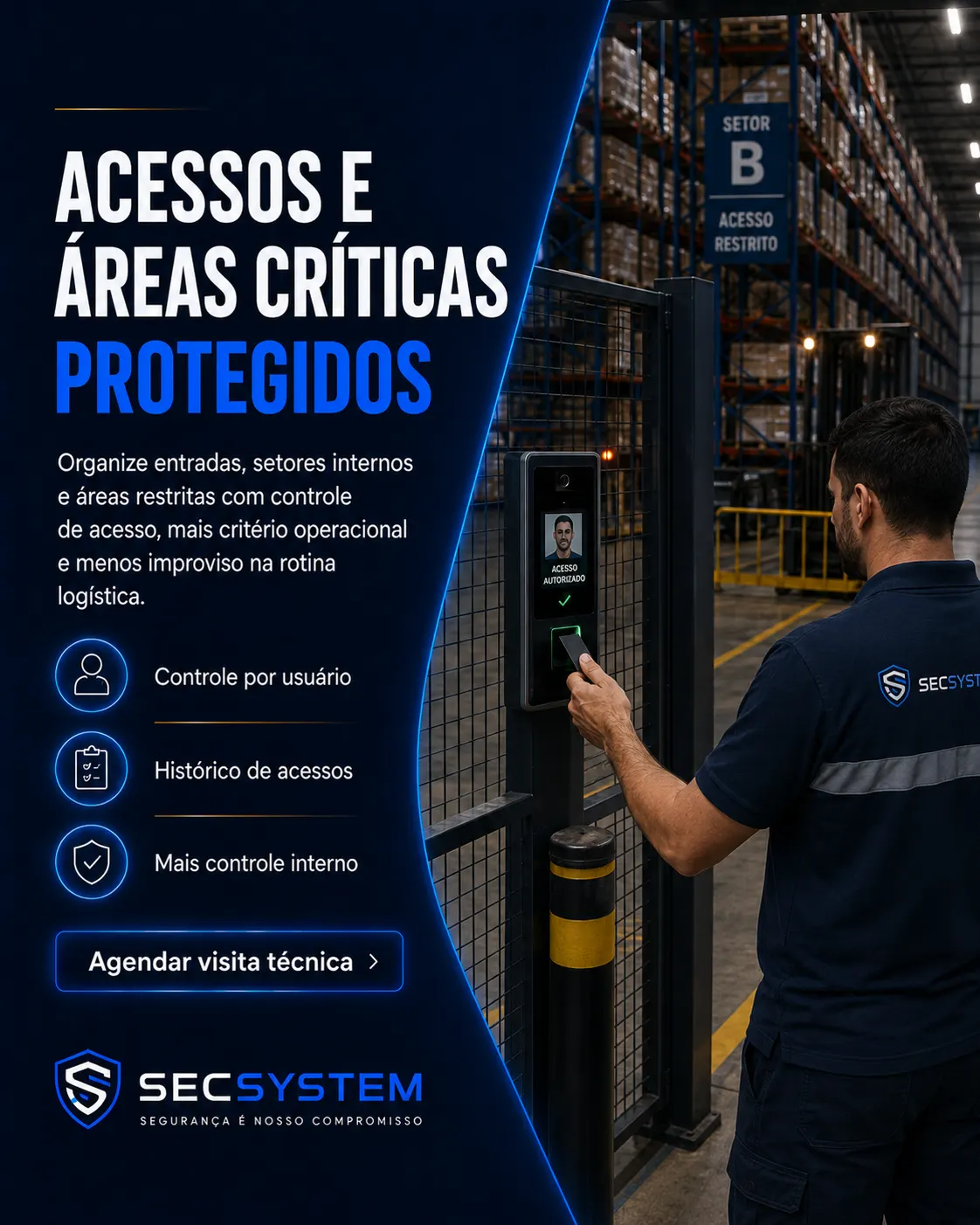 Controle de acesso para centro logístico com áreas críticas protegidas