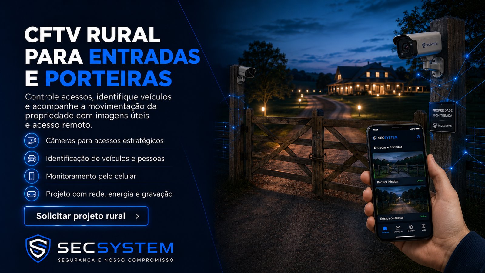 CFTV rural em entradas, porteiras e áreas remotas