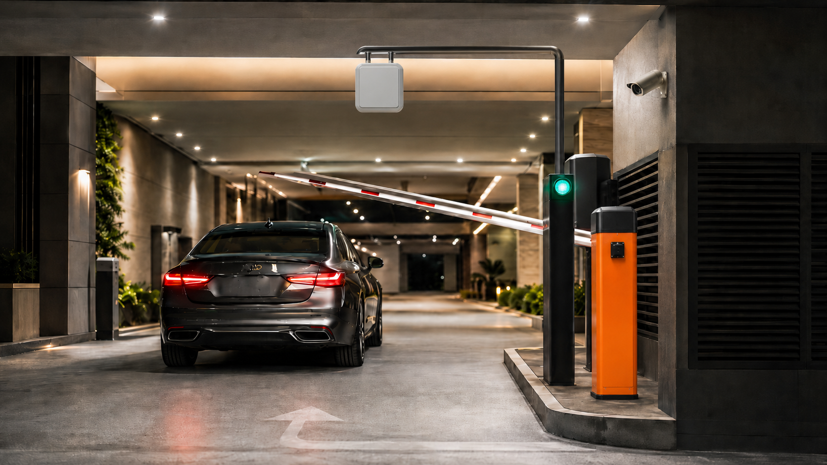 Garagem de condominio com controle de acesso por RFID e cancela automatica