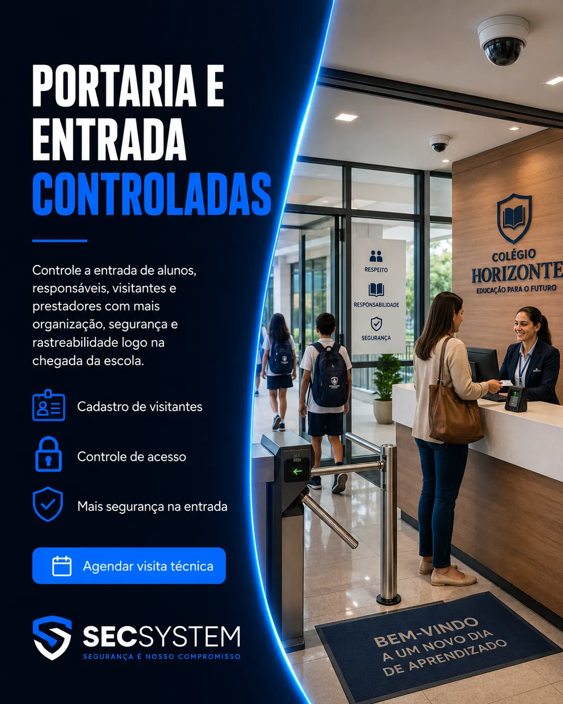 Segurança eletrônica para escolas com portaria controlada