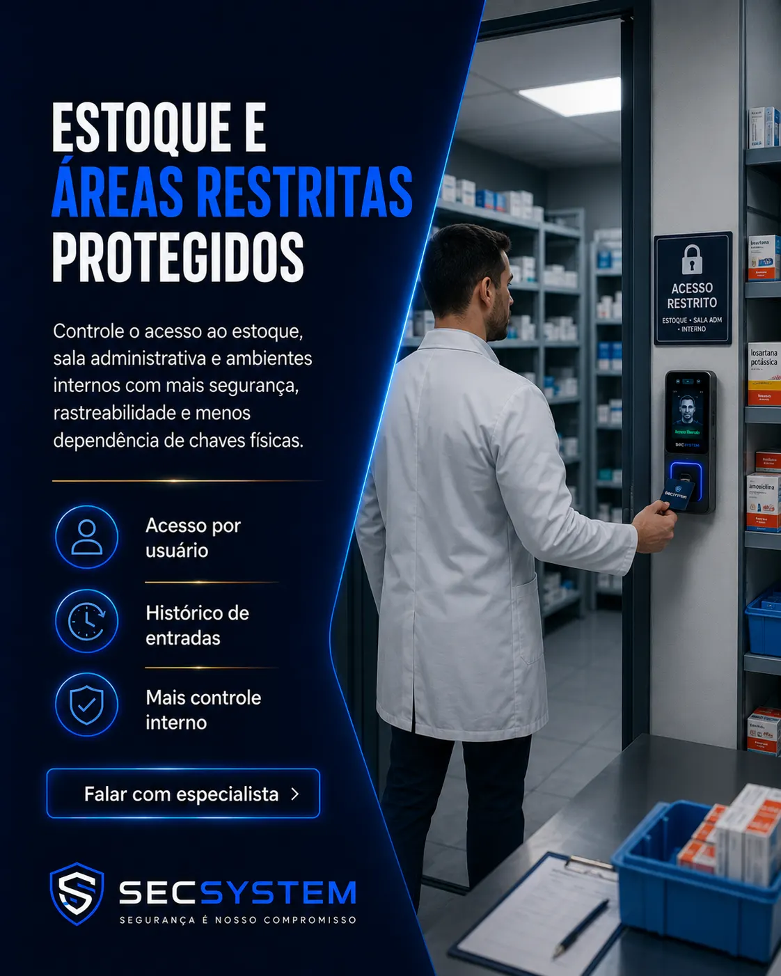 Controle de acesso para estoque e áreas restritas de farmácia