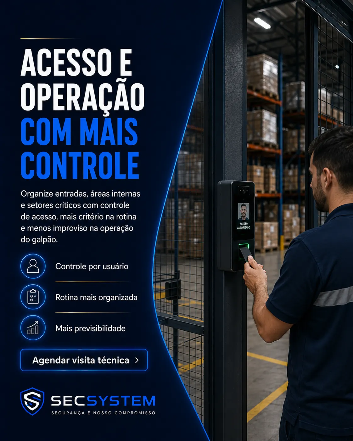 Controle de acesso para galpão com áreas internas e estoque protegidos