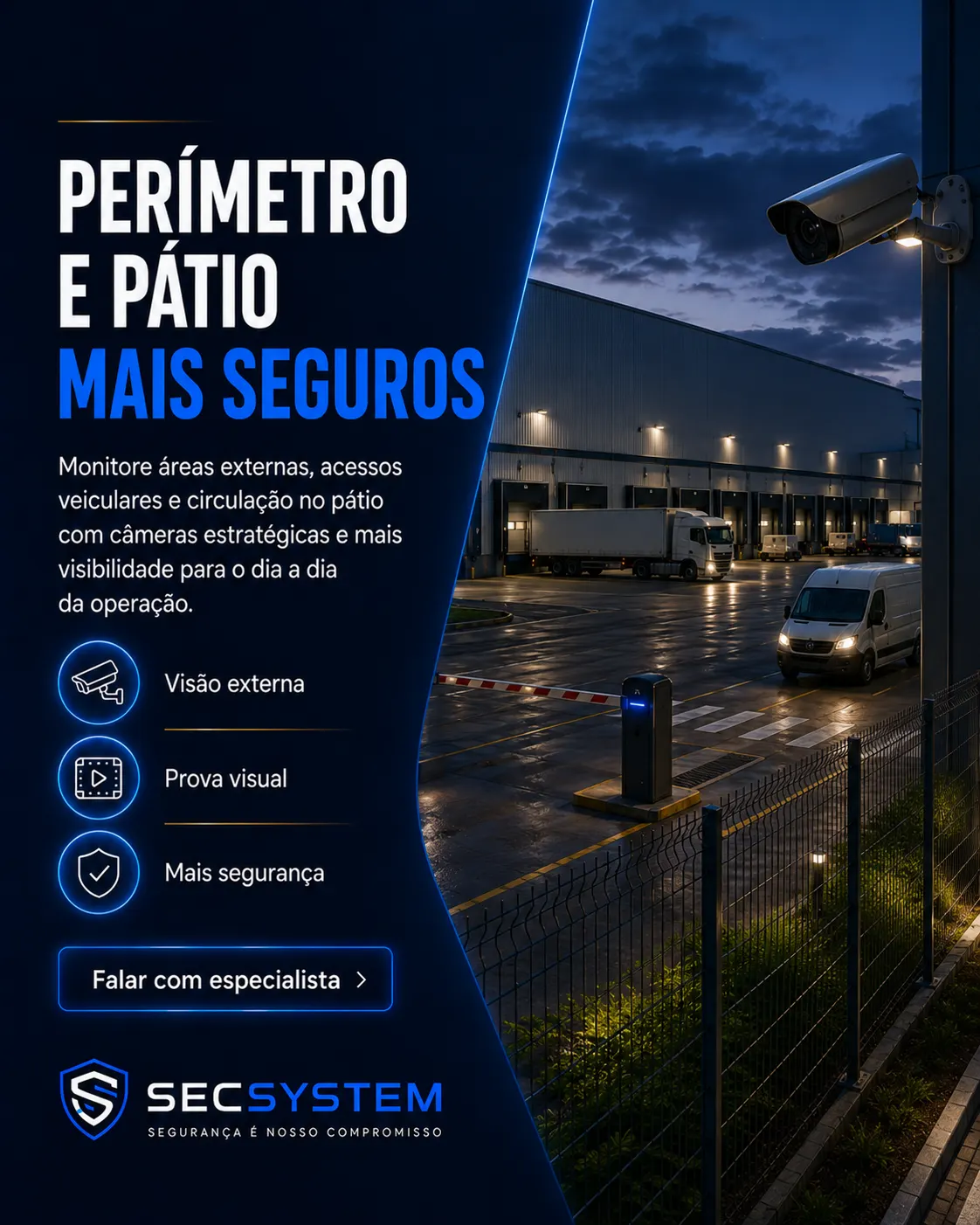Câmeras para pátio e segurança de perímetro para galpão