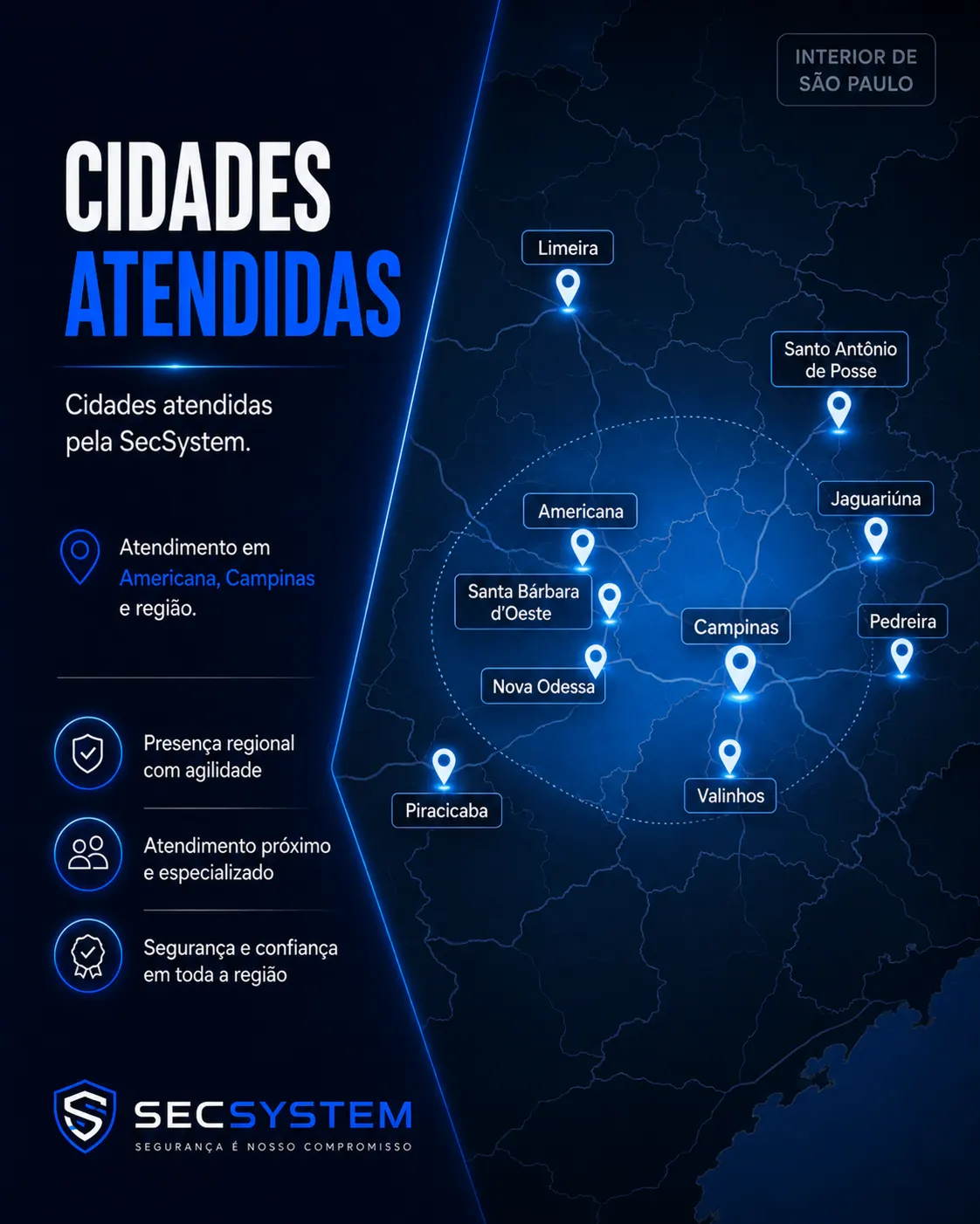 mapa de cidades atendidas pela SecSystem