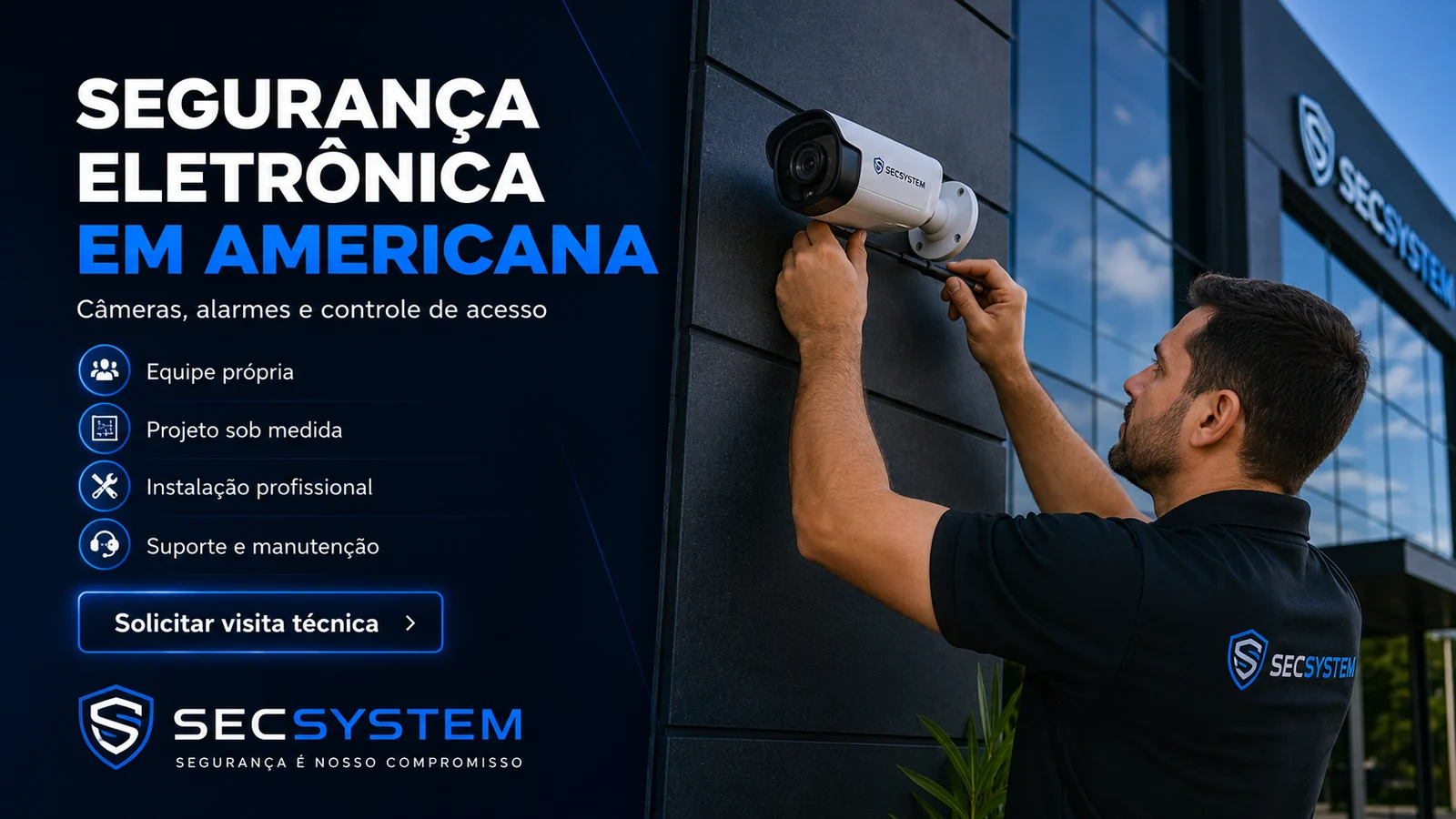 Equipe própria da SecSystem em atendimento de segurança eletrônica em Americana