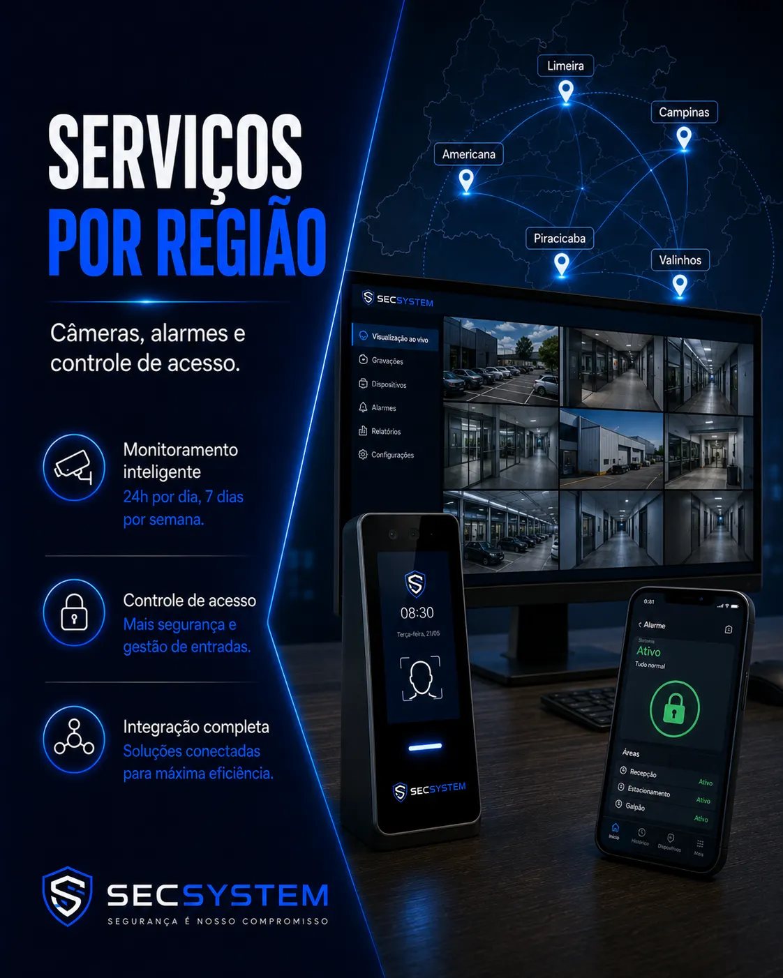 câmeras alarmes e controle de acesso em Americana e região