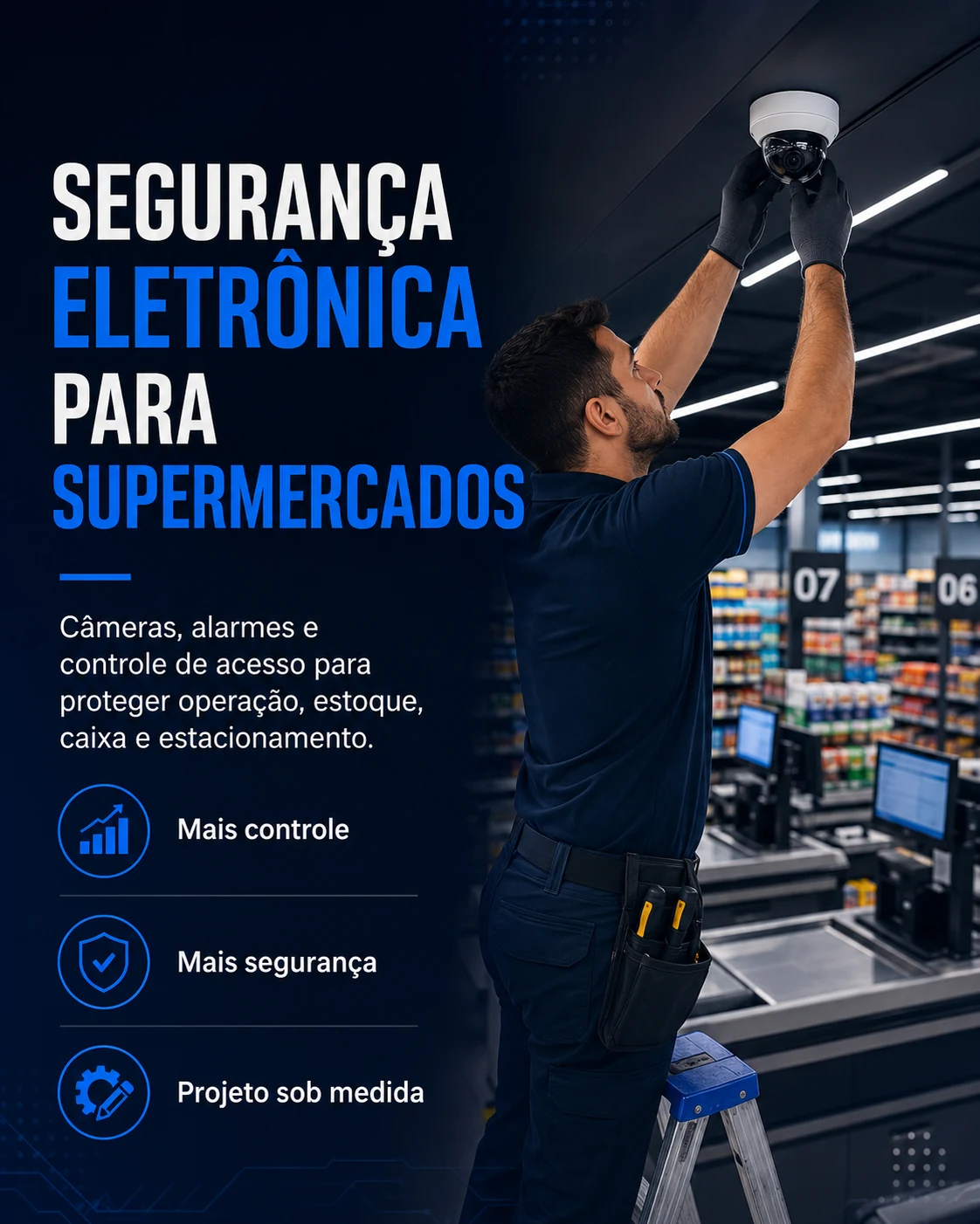 Manutenção preventiva em sistema de segurança para supermercado com suporte técnico em rack e monitoramento