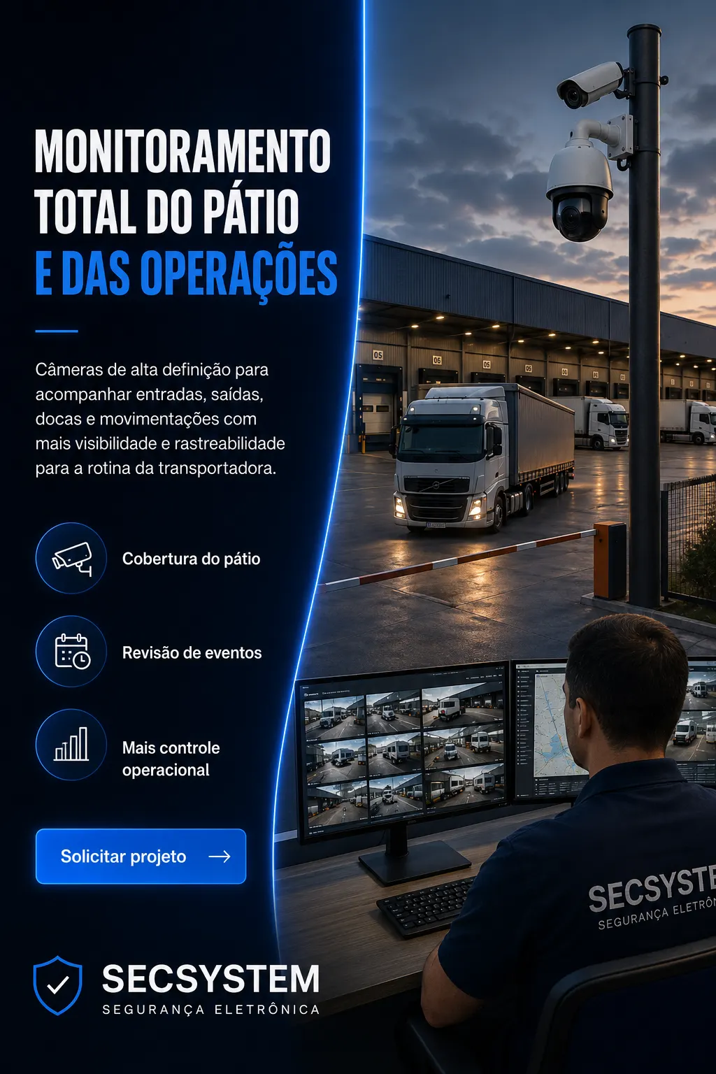 Câmeras de segurança para transportadora com monitoramento de pátio e docas