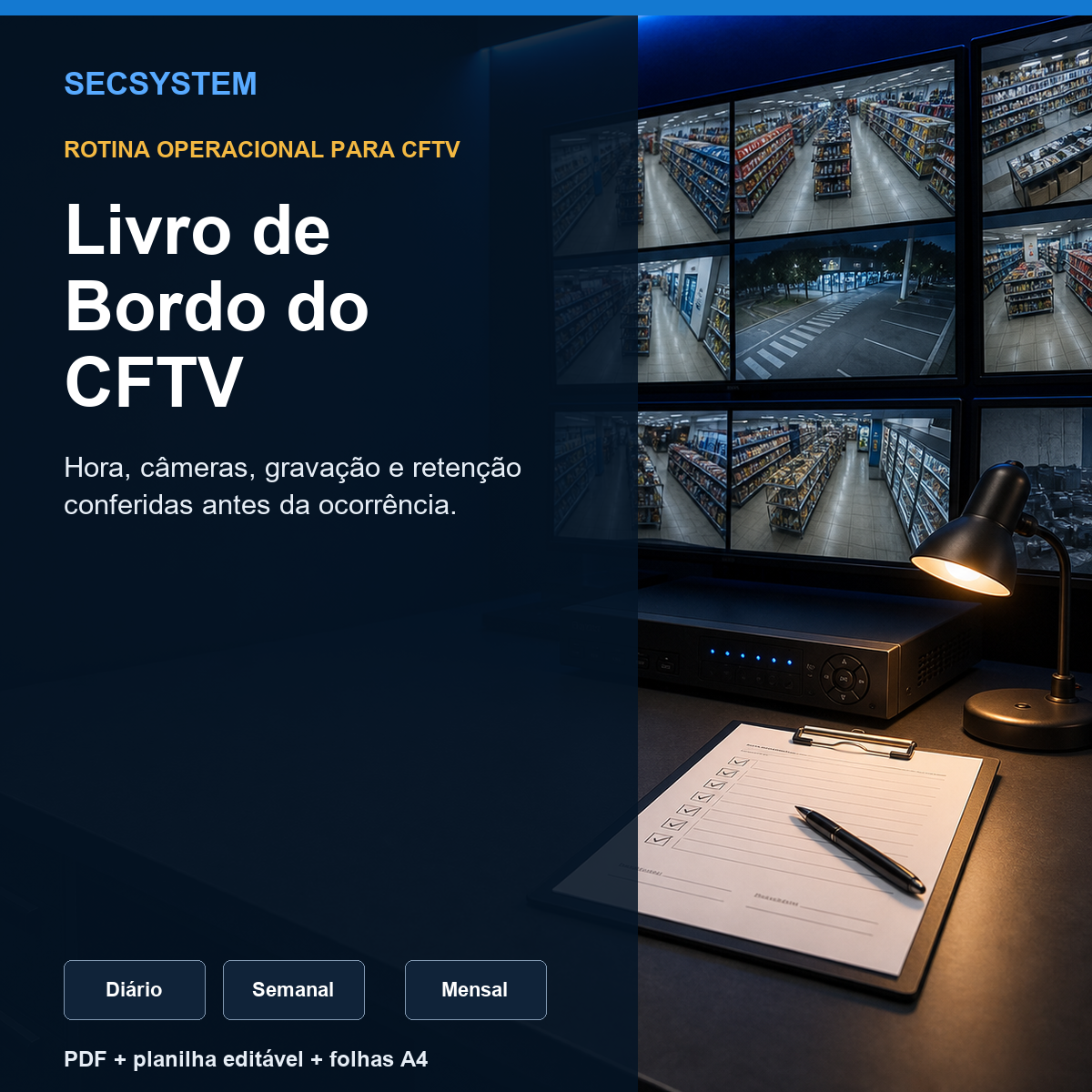 Livro de Bordo do CFTV: guia, planilha e cronogramas da SecSystem